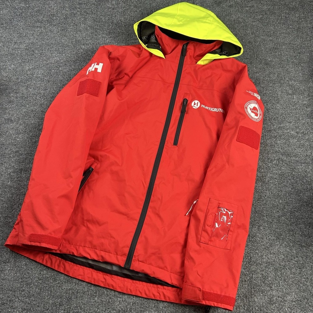 Helly Hansen Jacket Mens Large Red Hooded Hurtigruten AECO IAATO Windbreaker